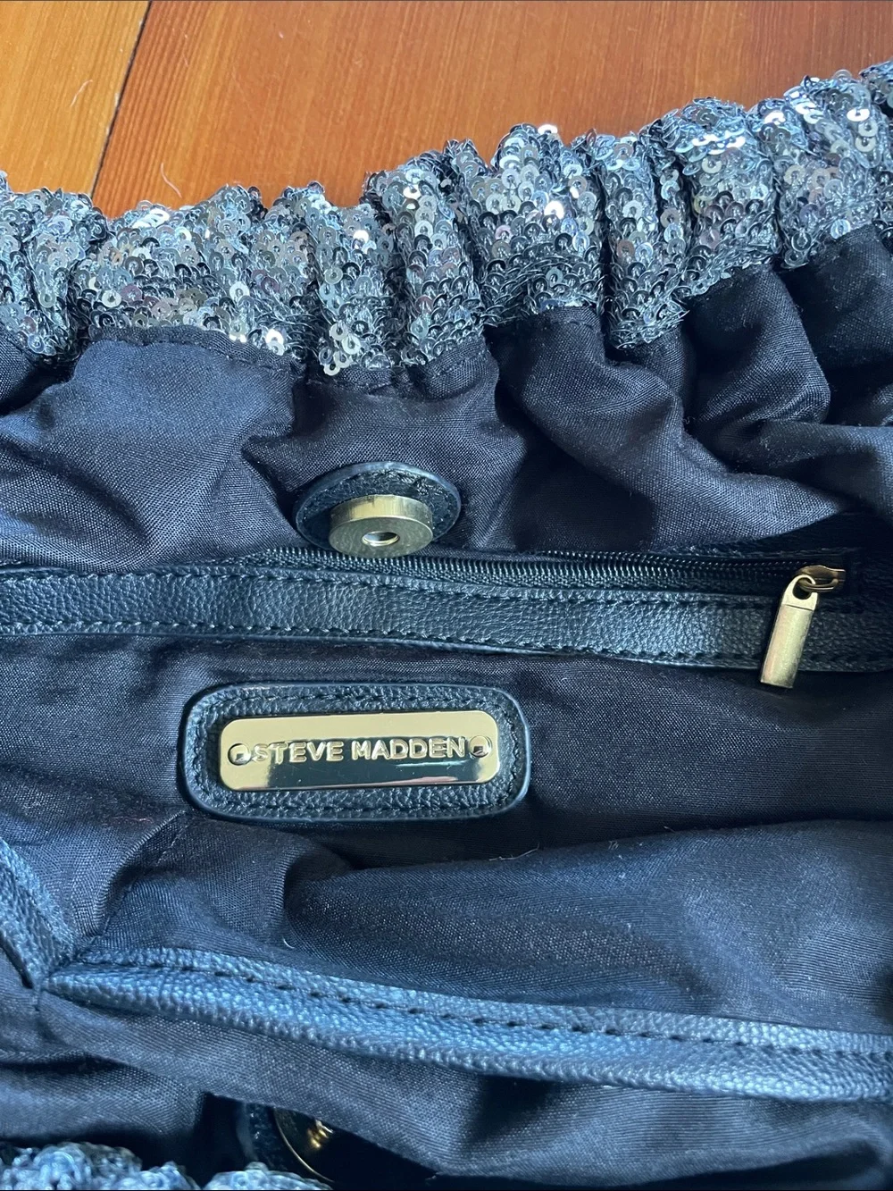 Steve Madden Black Sequin Hobo with Tassel Handle